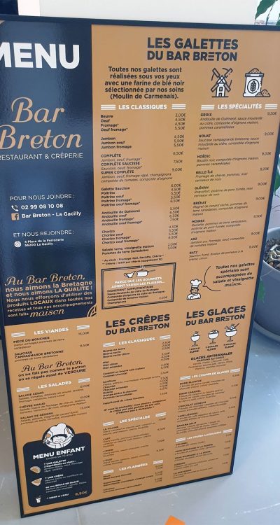 Panneau extérieur menu restaurant